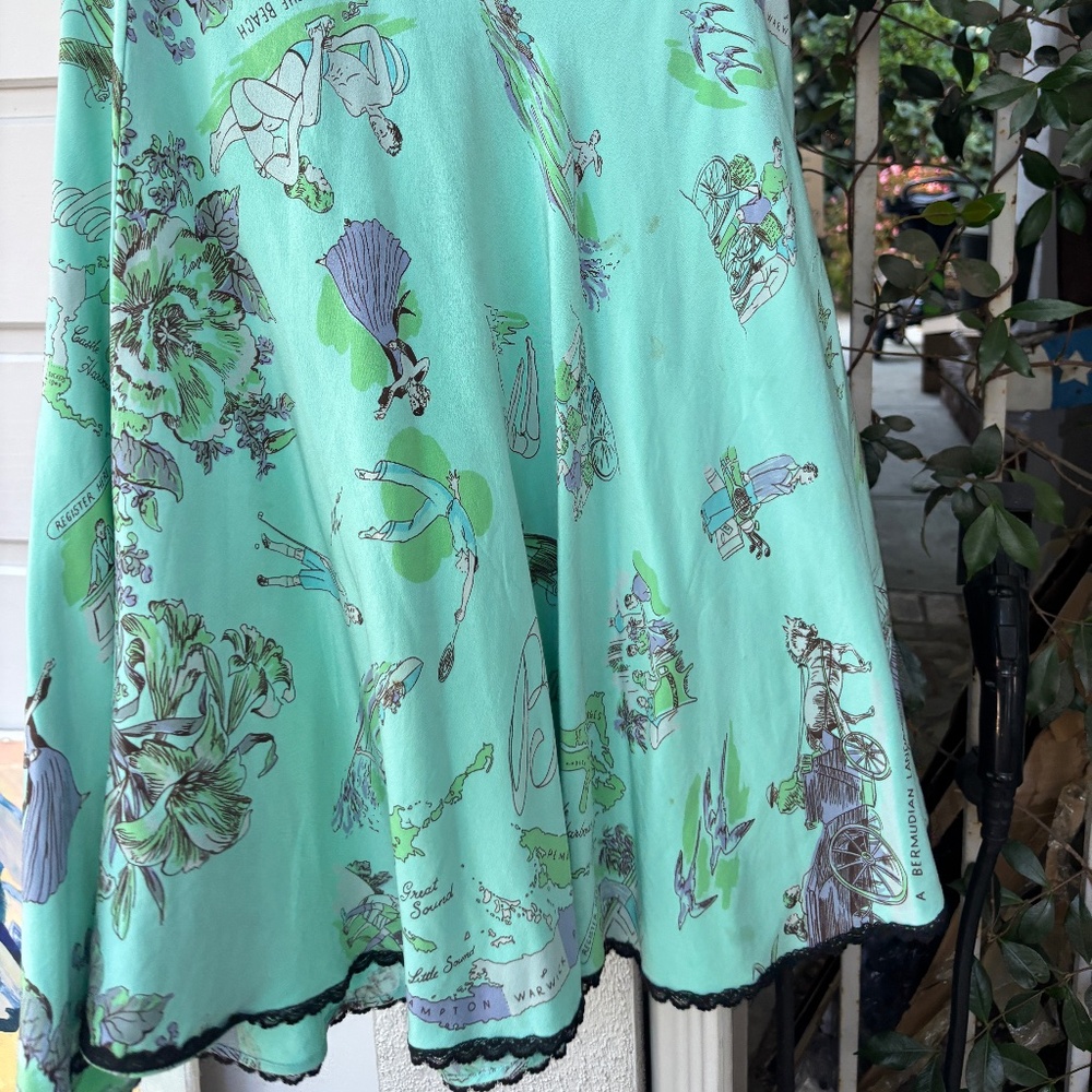 Tibi teal blue silk summer graphic print skirt